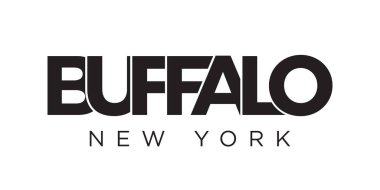 Buffalo, New York, ABD tipografi sloganı. Baskı ve web ürünleri için grafik şehir harfleriyle Amerika logosu.