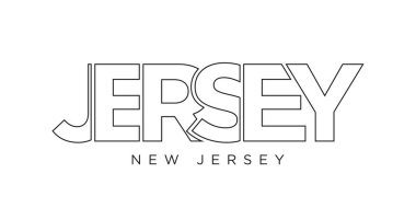 Jersey, New Jersey, ABD tipografi sloganı. Baskı ve web ürünleri için grafik şehir harfleriyle Amerika logosu.