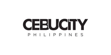Filipinler 'deki Cebu şehrinde basım ve ağ için amblem var. Tasarım, modern yazı tipinde cesur tipografiye sahip geometrik stil, vektör illüstrasyonuna sahiptir. Beyaz arkaplanda izole edilmiş grafiksel slogan harfleri.