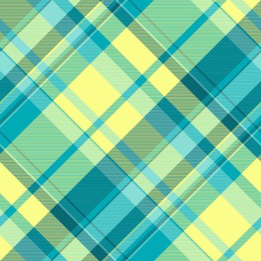 Yeni ekose kumaş, ev yapımı dikişsiz tartan. Panço kumaş desen vektör arkaplanı cyan ve limon renkleriyle.