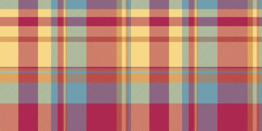 Arka plan kontrol vektörünü listele, ekose kumaş kumaşı. Kırmızı ve kehribar renginde desensiz tartan deseni.