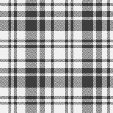 Ekose kontrollü, beyaz ve gri renkli tekstil içeren tartan arkaplan deseninin vektör kumaş dokusu.