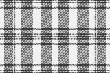 Kumaş dokusuna sahip tartan tekstil vektörünün ekose arkaplan deseni beyaz ve gri renklerde kontrol edilsin.