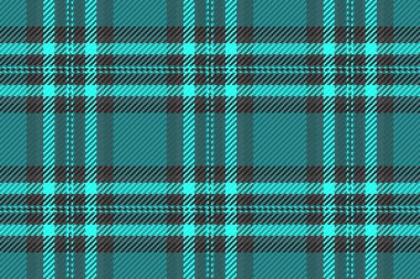 Şapka kontrol kumaş vektörü, zanaat arka plan tartan tekstil. İz bırakmayan desenli ekose kumaş, cyan ve gri renkli..