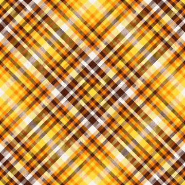 Turuncu ve parlak renklerde tartan kumaş ekoseli arkaplan dokusunun vektör deseni.