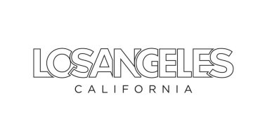 Los Angeles, California, ABD tipografi sloganı. Baskı ve web ürünleri için grafik şehir harfleriyle Amerika logosu.