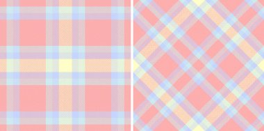 Kumaş desenli kumaş taşıyıcısı, kumaş desenli ekose kumaştan arkaplan. Pastel renklerde. Aile için şık kıyafetler..