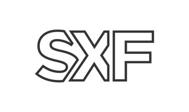 Güçlü ve modern kalın metinli SXF logo tasarım şablonu. Basit ve minimal tipografi içeren ilk tabanlı vektör logosu. Moda şirket kimliği.