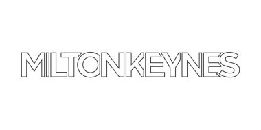Milton Keynes city in the United Kingdom design features a geometric style vector illustration with bold typography in a modern font on white background. clipart