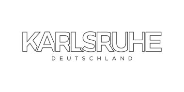 Karlsruhe Deutschland, modern ve yaratıcı vektör illüstrasyon tasarımı. Almanya şehri seyahat afişleri, posterler, web ve kartpostallar için tasarlanmıştır..