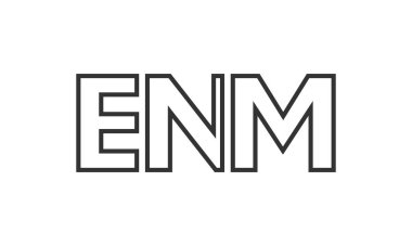 Güçlü ve modern kalın metinli ENM logo tasarım şablonu. Basit ve minimal tipografi içeren ilk tabanlı vektör logosu. Moda şirket kimliği.