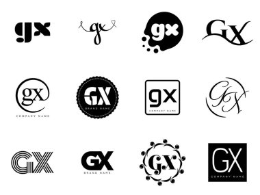 GX logo şirketi şablonu. G ve X harfleri logoti. Tasarım elemanları ile farklı klasik serif harfleri ve modern kalın metin ayarla. İlk yazı tipi tipografisi.