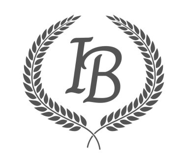 İlk harf I ve B, lB monogram logo tasarımı defne çelengi. Kaligrafi yazı tipli lüks amblem.