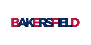 Bakersfield, California, ABD tipografi sloganı. Baskı ve web ürünleri için grafik şehir harfleriyle Amerika logosu.