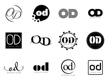 Aşırı doz logo şirketi şablonu. O ve D logoti harfleri. Tasarım elemanları ile farklı klasik serif harfleri ve modern kalın metin ayarla. İlk yazı tipi tipografisi.