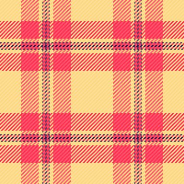 Şapka dokusunu kontrol et, çapraz ekose dikişsiz. Kehribar ve kırmızı renkte yaz vektörü tekstil deseni.