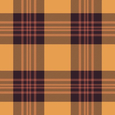 Model tartan özgeçmiş kontrolü, kadın kumaş tekstil vektörü. Atölye, koyu ve turuncu renkli ekose desenli..