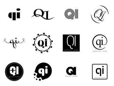 QI logo şirketi şablonu. Q ve I harfi logoti. Tasarım elemanları ile farklı klasik serif harfleri ve modern kalın metin ayarla. İlk yazı tipi tipografisi.