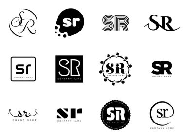 SR logo şirketi şablonu. Harf S ve R logotype. Tasarım elemanları ile farklı klasik serif harfleri ve modern kalın metin ayarla. İlk yazı tipi tipografisi.