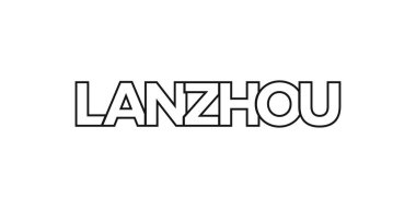 Lanzhou, Çin ambleminde basım ve ağ anlamına geliyor. Tasarım, modern yazı tipinde cesur tipografiye sahip geometrik stil, vektör illüstrasyonuna sahiptir. Beyaz arkaplanda izole edilmiş grafiksel slogan harfleri.