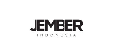 Jember in the Indonesia emblem for print and web. Design features geometric style, vector illustration with bold typography in modern font. Graphic slogan lettering isolated on white background. clipart