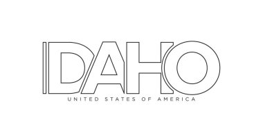 Idaho, ABD tipografi sloganı. Baskı ve web ürünleri için grafik şehir harfleriyle Amerika logosu.