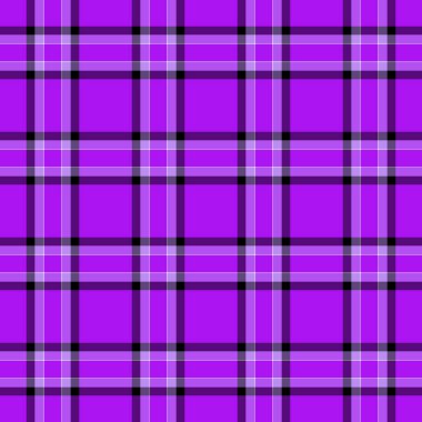 Kumaş desenli tartanın kumaş denetim vektörü. Mor ve mor renklerde kusursuz tekstil arkaplanı var..