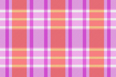 Doğum günü kartı kumaş vektör deseni, lif dokusu dikişsiz arkaplan. Eflatun ve beyaz renkli ekose tartan tekstil denetimi.