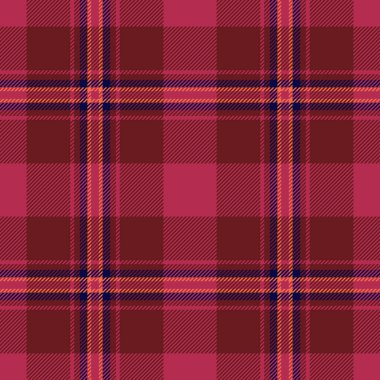 Kırmızı ve koyu renklerde tekstil kontrol kumaşı olan arka plan ekose dokusunun ekosesiz tartan vektörü.