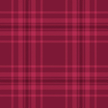 Asgari tartan tekstil kontrolü, dikiş deseni vektör dokusu. Minimalist arka plan kumaşı, kırmızı ve cezbedici renklerde kusursuz ekoseli kumaş..