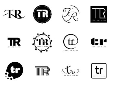 TR logo şirketi şablonu. Harf t ve r logotype. Tasarım elemanları ile farklı klasik serif harfleri ve modern kalın metin ayarla. İlk yazı tipi tipografisi.