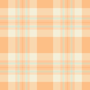 Kıyafet vektör kontrolü kumaş, kanepe dokusu dikişsiz tekstil. Açık ve turuncu renkli rastgele ekose desenli arkaplan.