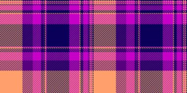 60 'ların vektör tekstil ekoseli, havalı tartan kumaş arka planı. Mor ve çivit renginde geniş desenli kontrol.