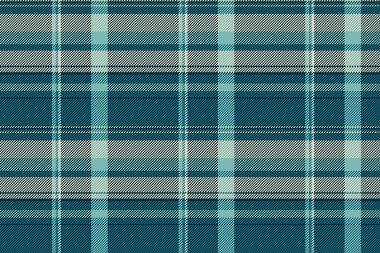 Sıcak kontrol ekose vektörü, dekoratif dikişsiz tartan dokusu. Doğrudan tekstil kumaş deseni arkaplanı koyu ve cyan renkleriyle.