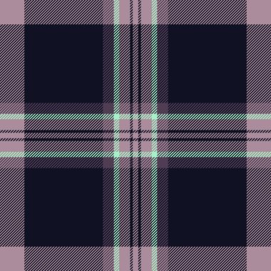 Pastel ve siyah renklerde pürüzsüz vektör desenli arkaplan tartan tekstili kumaş kontrolü.
