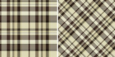 Tartan tekstil arka planı, vektör kumaş ekose dokusuyla kusursuz şablon kontrolü. Kahve renginde olsun. Tebrik kartı tasarımları.