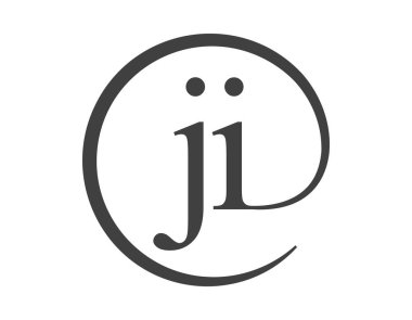 Daire şeklinde e-posta işareti tarzında iki harfli JI logosu. J ve ben iş şirketinin logotini yuvarlıyoruz.