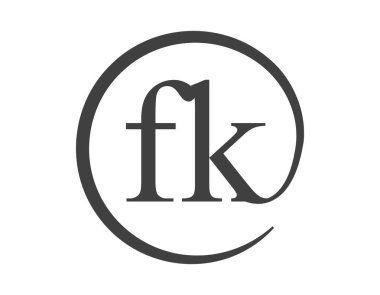 Çember şeklinde e-posta işareti tarzında iki harften oluşan FK logosu. F ve K iş şirketlerinin logosu