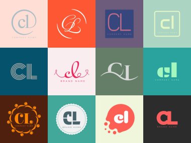 CL logo şirketi şablonu. C harfi ve ben logoti. Tasarım elemanları ile farklı klasik serif harfleri ve modern kalın metin ayarla. İlk yazı tipi tipografisi.