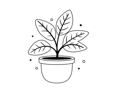 Ev dekorasyonu için saksı vektör simgesi yerleştir. Ev bitkisi siyah beyaz çizgiler çiziyor. Yankı sembolü.