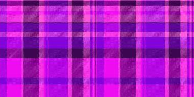 Dekorasyon deseni kontrolü, antika, dikişsiz vektör tartan. Estetik ekose arkaplan dokusu parlak ve mor renkli.