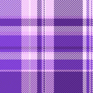 Mor ve açık renklerde desenli ekose vektör arka planına sahip kontrol kumaşı dikişsiz tartan tekstil.