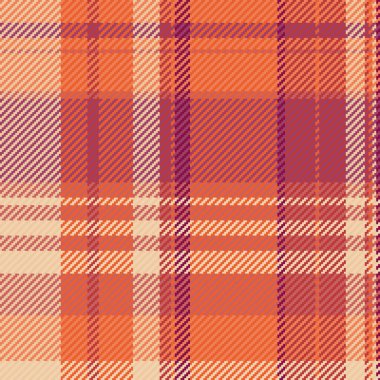 Model vektör kumaş deseni, özel kontrol arkaplanı. Ragged tartan dokusu turuncu ve pembe renklerde dikişsiz.