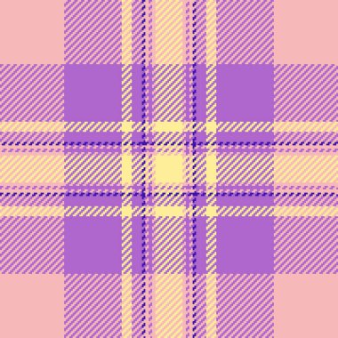 İçerik ekose tekstil vektörü, 60 'ların arkaplan dokusu kumaşı. Perakende şablonu açık ve mor renklerde tartan denetimi.