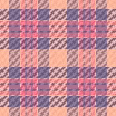 Madras tekstil araştırması, 1970 'lerin kumaş desenli ekoseli. Pastel ve turuncu renkte yapısız tartan vektör dokusu.