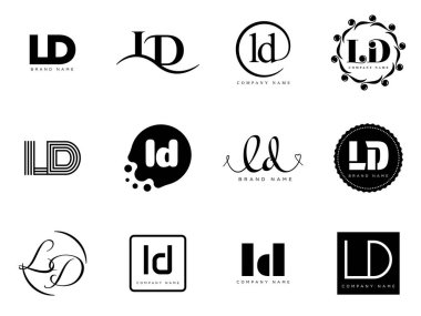 LD logo şirketi şablonu. Birinci ve ikinci harf logoti. Tasarım elemanları ile farklı klasik serif harfleri ve modern kalın metin ayarla. İlk yazı tipi tipografisi.