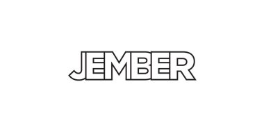 Jember in the Indonesia emblem for print and web. Design features geometric style, vector illustration with bold typography in modern font. Graphic slogan lettering isolated on white background. clipart