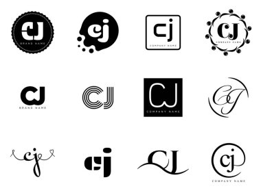 CJ logo şirketi şablonu. C ve J harfleri logoti. Tasarım elemanları ile farklı klasik serif harfleri ve modern kalın metin ayarla. İlk yazı tipi tipografisi.