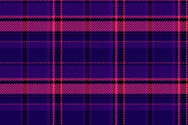 Model arkaplan tekstil kumaşı, baklava desenli dikişsiz doku. Çivit ve mor renklerde grafiksel tartan kontrol vektör deseni.