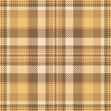 Yatak odası dikişsiz doku kontrolü, motif tartan kumaş arka plan. Turuncu ve açık renkli ipek desenli tekstil vektörü..